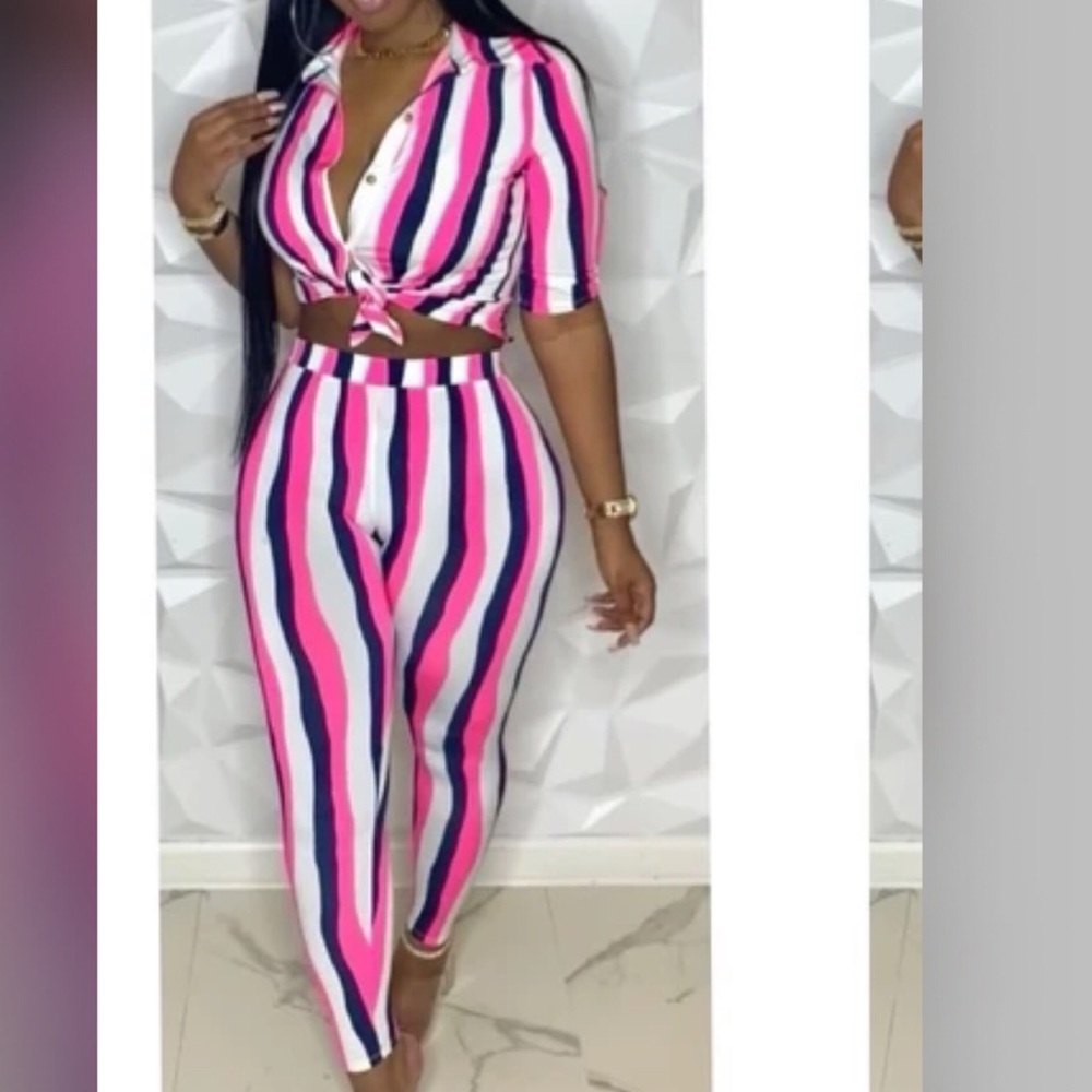2pc high waist striped set